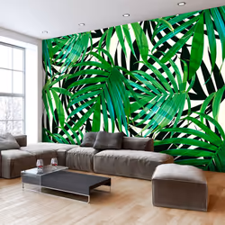 Planete Discount PD13568-200-140, Papier peint non tissé, Noir, Vert, Blanc, Blanc, Vert, Noir, 120 g/m², Tropical Leaves, 20 ...