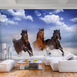 Planete Discount PD13255-300-210, Papier peint non tissé, Bleu, Blanc, Blanc, Bleu, 120 g/m², Horses in the Snow, 3000 mm