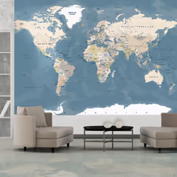 Planete Discount PD13361-200-140, Papier peint non tissé, Beige, Bleu, Blanc, Blanc, Beige, Bleu, 120 g/m², Vintage World Map ...