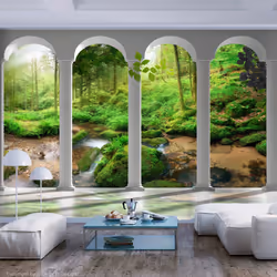 Planete Discount PD14352-400-280, Papier peint non tissé, Vert, Gris, Gris, Vert, 120 g/m², Pillars and Forest, 4000 mm