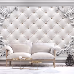 Planete Discount PD13962-400-280, Papier peint non tissé, Crème, Or, Gris, Doré, Gris, Crème, Quilted Leather, 4000 mm, 50 cm