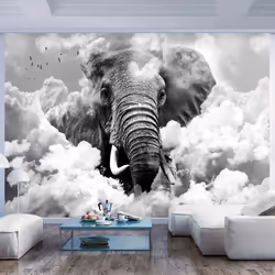 Planete Discount PD13259-100-70, Papier peint non tissé, Noir, Blanc, Noir Et Blanc, 120 g/m², Elephant in the Clouds (Black  ...