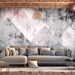 Planete Discount PD13964-200-140, Papier peint non tissé, Gris, Rose, Gris, Rose, Triangular Perspective, 2000 mm, 50 cm