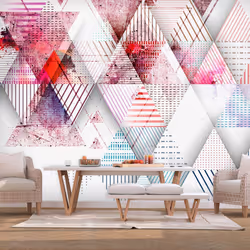 Planete Discount PD13965-400-280, Papier peint non tissé, Bleu, Gris, Violet, Rouge, Violet, Rouge, Bleu, Gris, Triangular Wo ...