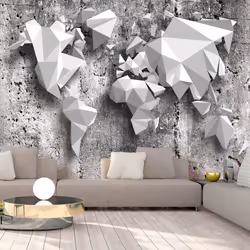 Planete Discount PD13362-100-70, Papier peint non tissé, Noir, Blanc, Noir Et Blanc, 120 g/m², World Map: Origami, 1000 mm