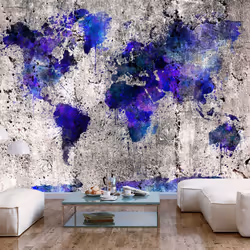 Planete Discount PD13363-400-280, Papier peint non tissé, Gris, Violet, Gris, Violet, 120 g/m², World Map: Ink Blots, 4000 mm