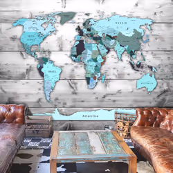 Planete Discount PD13364-400-280, Papier peint non tissé, Bleu, Gris, Gris, Bleu, 120 g/m², World Map: Blue Continents, 4000  ...