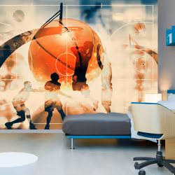 Planete Discount PD14160-400-280, Papier peint non tissé, Noir, Bleu, Orange, Bleu, Orange, Noir, I love basketball!, 4000 mm ...
