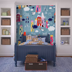 Planete Discount PD14642-400-309, Papier peint non tissé, Bleu, Colorful, Bleu, 120 g/m², Petit village dans les nuages, 4000 ...