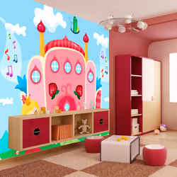 Planete Discount PD14644-400-309, Papier peint non tissé, Bleu, Rose, Blanc, Blanc, Rose, Bleu, 120 g/m², Château, 4000 mm