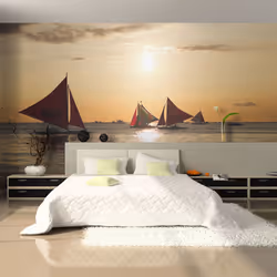 Planete Discount PD14375-350-270, Papier peint non tissé, Crème, Gris, Rouge, Gris, Crème, Rouge, 120 g/m², voiliers - couche ...