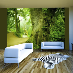 Planete Discount PD14381-400-309, Papier peint non tissé, Vert, Blanc, Blanc, Vert, 120 g/m², Chemin forestier, 4000 mm