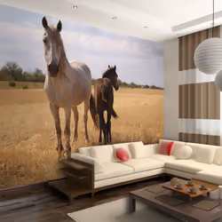 Planete Discount PD13265-300-231, Papier peint non tissé, Beige, Bleu, Blanc, Beige, Blanc, Azuré, 120 g/m², Cheval et poulai ...