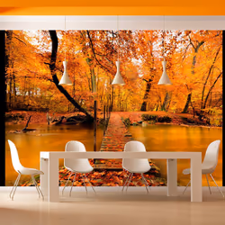 Planete Discount PD14386-400-309, Papier peint non tissé, Noir, Orange, Noir, Orange, 120 g/m², Passerelle en bois dans la fo ...
