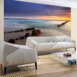 Planete Discount PD14396-350-270, Papier peint non tissé, Bleu, Bleu, Azuré, 120 g/m², plage - lever de soleil, 3500 mm