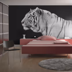 Planete Discount PD13267-200-154, Papier peint non tissé, Noir, Blanc, Noir Et Blanc, 120 g/m², Tigre blanc, 2000 mm