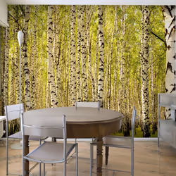 Planete Discount PD14429-400-309, Papier peint non tissé, Noir, Vert, Blanc, Blanc, Vert, Noir, 120 g/m², Forêt de bouleaux, ...