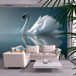 Planete Discount PD13273-250-193, Papier peint non tissé, Bleu, Blanc, Blanc, Bleu, 120 g/m², Cygne blanc, 2500 mm