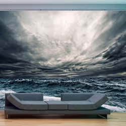 Planete Discount PD14451-250-193, Papier peint non tissé, Bleu, Gris, Blanc, Bleu, Blanc, Gris, 120 g/m², Ocean waves, 2500 m ...