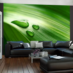 Planete Discount PD13976-400-309, Papier peint non tissé, Vert, Vert, Feuille et trois gouttes d'eau, 4000 mm, 50 cm