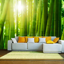Planete Discount PD14260-400-309, Papier peint non tissé, Vert, Blanc, Blanc, Vert, 120 g/m², Soleil et bambou, 4000 mm