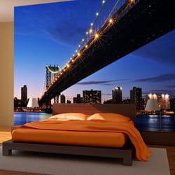 Papier peint intissé Ville et Architecture Manhattan Bridge illuminé la nuit - PD14854-400-309