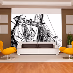 Planete Discount PD14166-400-309, Papier peint non tissé, Noir, Blanc, Noir Et Blanc, Saxophone recital on Broadway, 4000 mm, ...