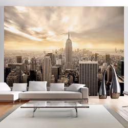Planete Discount PD14880-400-309, Papier peint non tissé, Gris, Orange, Gris, Orange, 120 g/m², New York - Manhattan à l'aube ...
