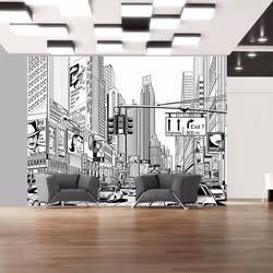 Planete Discount PD14883-400-309, Papier peint non tissé, Noir, Blanc, Noir Et Blanc, 120 g/m², Dans les rues de New York, 40 ...
