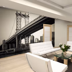 Planete Discount PD14899-400-309, Papier peint non tissé, Noir, Blanc, Noir Et Blanc, 120 g/m², Pont de Manhattan, New York, ...