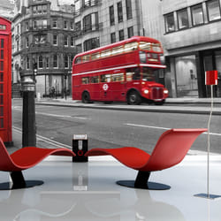 Papier peint intissé Ville et Architecture Cabine téléphonique et bus rouges à Londres - PD14900-400-309