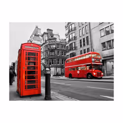 Papier peint intissé Ville et Architecture Cabine téléphonique et bus rouges à Londres - PD14900-400-309
