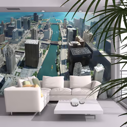 Planete Discount PD14909-400-309, Papier peint non tissé, Turquoise, Blanc, Turquoise, Blanc, 120 g/m², Architecture urbaine  ...
