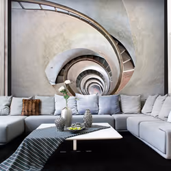 Planete Discount PD14919-400-309, Papier peint non tissé, Crème, Blanc, Blanc, Crème, 120 g/m², White spiral stairs, 4000 mm