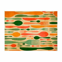 Papier peint intissé Motifs de cuisine Couverts en vert et orange - PD14210-400-309