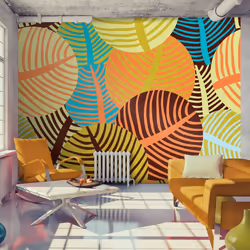 Planete Discount PD13992-400-309, Papier peint non tissé, Multicolore, Colorful, collage: feuilles, 4000 mm, 50 cm