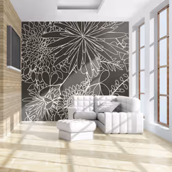Planete Discount PD13993-300-231, Papier peint non tissé, Crème, Gris, Gris, Crème, Motif floral noir et blanc, 3000 mm, 50 c ...