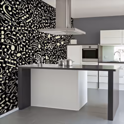 Planete Discount PD14167-350-270, Papier peint non tissé, Noir, Blanc, Noir Et Blanc, 120 g/m², Notes de musique, 3500 mm