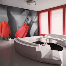 Planete Discount PD13588-250-193, Papier peint non tissé, Gris, Rouge, Gris, Rouge, 120 g/m², Tulipes rouges sur fond noir et ...