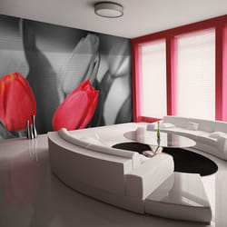 Papier peint intissé Fleurs Tulipes rouges sur fond noir et blanc - PD13588-400-309