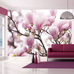 Planete Discount PD13611-350-270, Papier peint non tissé, Rose, Blanc, Rose, Blanc, 120 g/m², Branche de magnolia en fleurs,  ...
