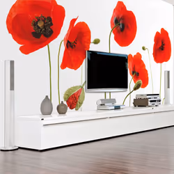 Planete Discount PD13612-400-309, Papier peint non tissé, Rouge, Blanc, Blanc, Rouge, 120 g/m², Souvenirs d'été : coquelicots ...