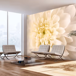 Planete Discount PD13616-400-309, Papier peint non tissé, Crème, Blanc, Crème, Blanc, 120 g/m², Dahlia blanc, 4000 mm