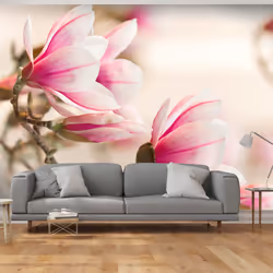 Planete Discount PD13636-400-309, Papier peint non tissé, Vert, Rose, Blanc, Blanc, Vert, Rose, 120 g/m², Branch of magnolia  ...