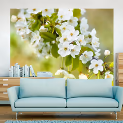 Planete Discount PD13638-400-309, Papier peint non tissé, Crème, Vert, Blanc, Vert, Blanc, Crème, 120 g/m², Fleurs de cerisie ...