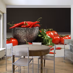 Planete Discount PD14218-300-231, Papier peint non tissé, Noir, Gris, Rouge, Gris, Rouge, Noir, 120 g/m², Tomates et piments ...