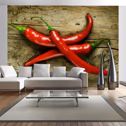 Planete Discount PD14223-350-270, Papier peint non tissé, Vert, Rouge, Rouge, Vert, 120 g/m², Spicy chili peppers, 3500 mm