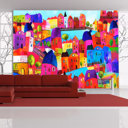Planete Discount PD14652-350-270, Papier peint non tissé, Multicolore, Colorful, 120 g/m², Rainbow-hued town, 3500 mm