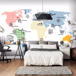 Planete Discount PD13368-350-270, Papier peint non tissé, Bleu, Crème, Vert, Rose, Blanc, Jaune, Crème, Rose, Vert, Azuré, Bl ...
