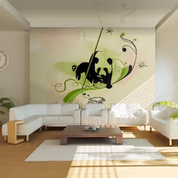 Planete Discount PD13301-400-309, Papier peint non tissé, Beige, Noir, Vert, Beige, Noir, Vert, 120 g/m², Panda dans la forêt ...
